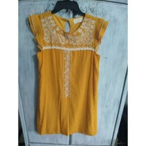 Momni Embroidered Flared Sleeve Knee-length Dress Xs Mustard Boho Feminine...